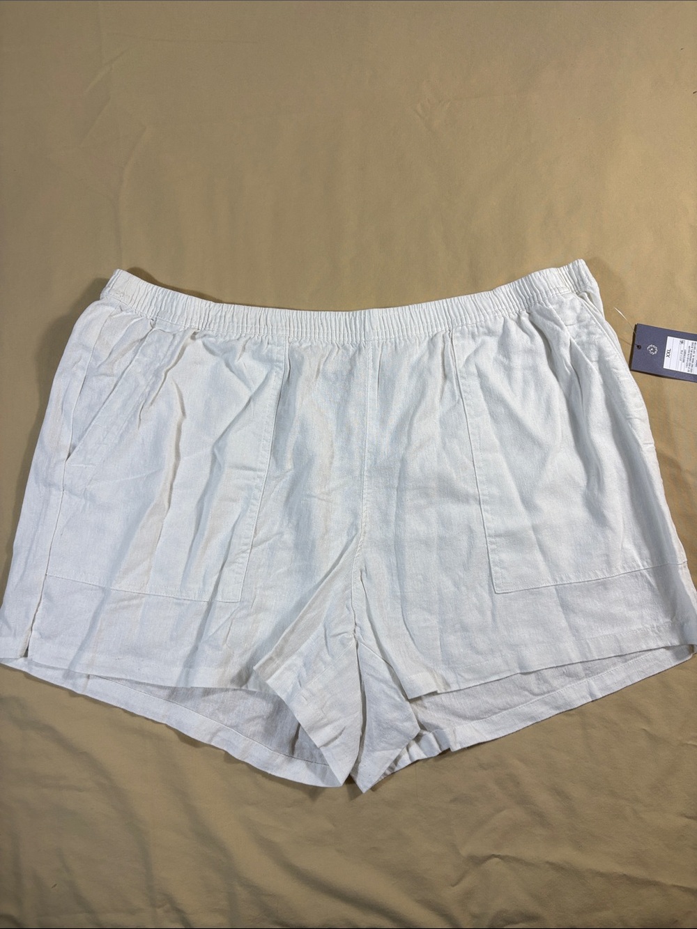 Summer Resortwear Women's White Linen Blend Pull-On Shorts High-Rise Pockets NWT